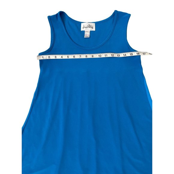 Joseph Ribkoff Pleated Back Mixed Media Tank Tunic Top High‎ Low Hem Blue 4 - Picture 2 of 5